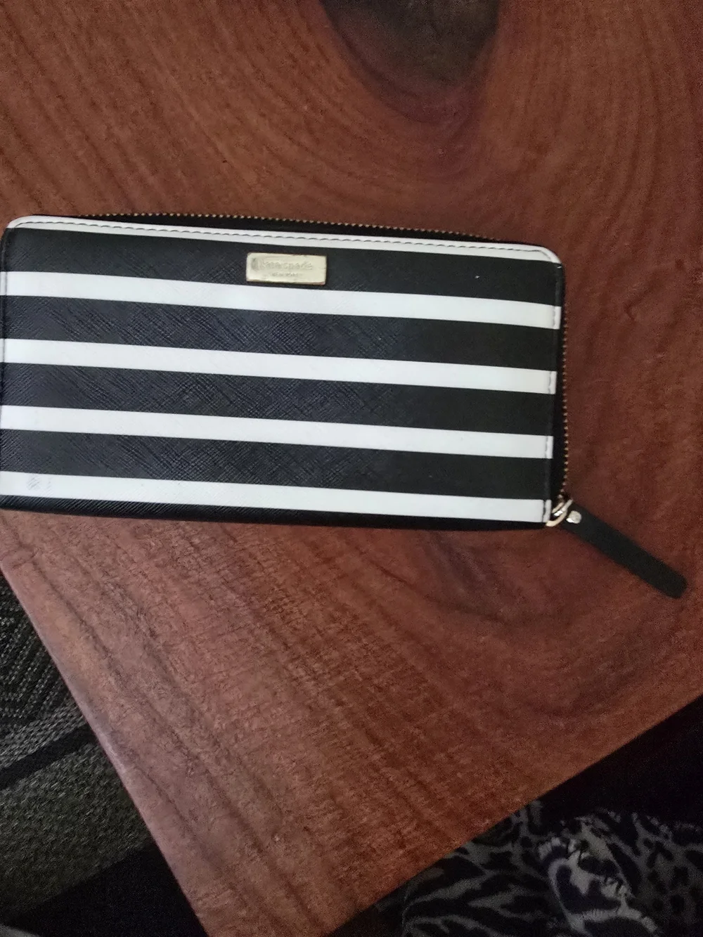 Kate Spade Black and White Striped Zip Wallet
